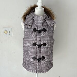 The Limited - Gray Hooded Vest with Faux Fur Trim